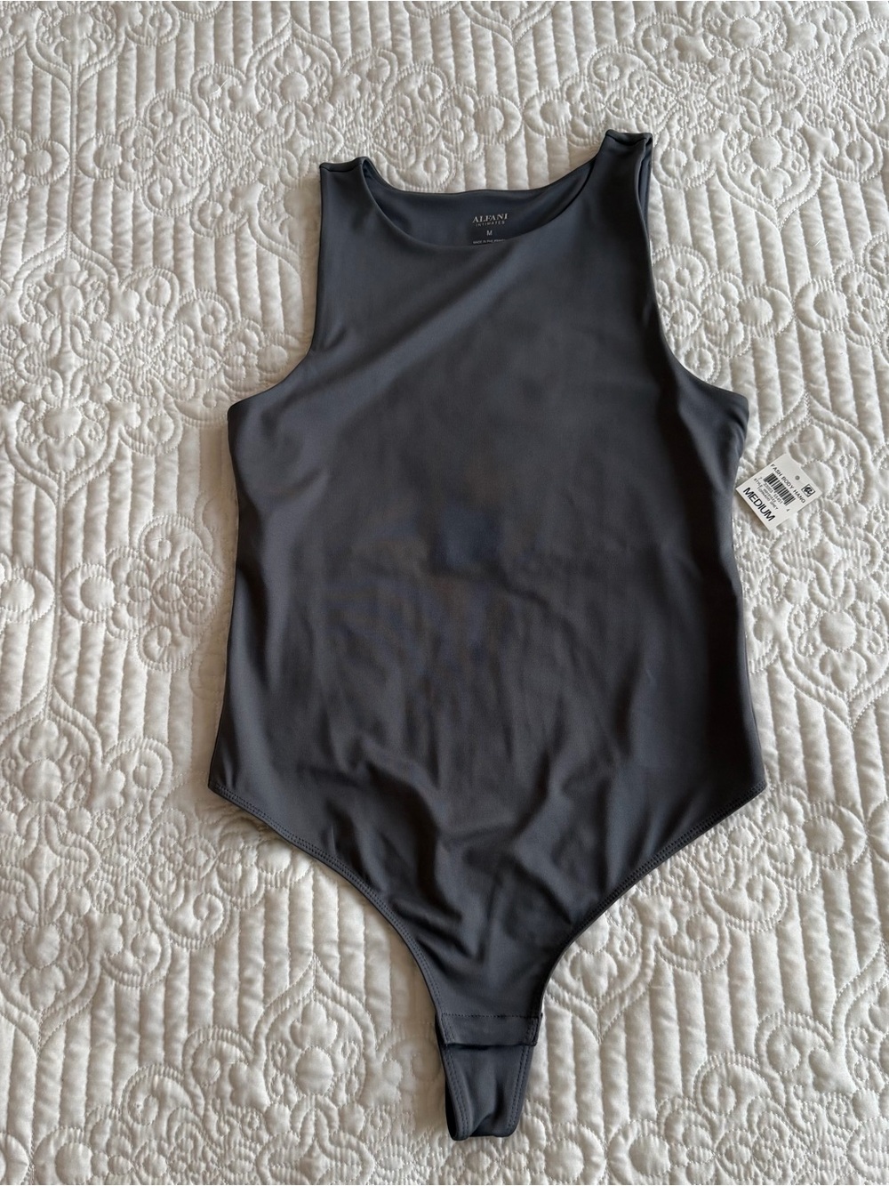 NWT Alfani Intimates High Neck Sleeveless Bodysuit Tornado Grey Medium